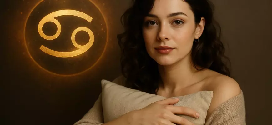 Cancer woman love language illustrated by a gentle woman holding a glowing moon by the ocean at dusk, symbolizing emotional depth and intuitive love