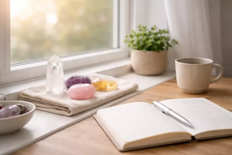 Crystal energy guide showing crystals in a calm everyday setting