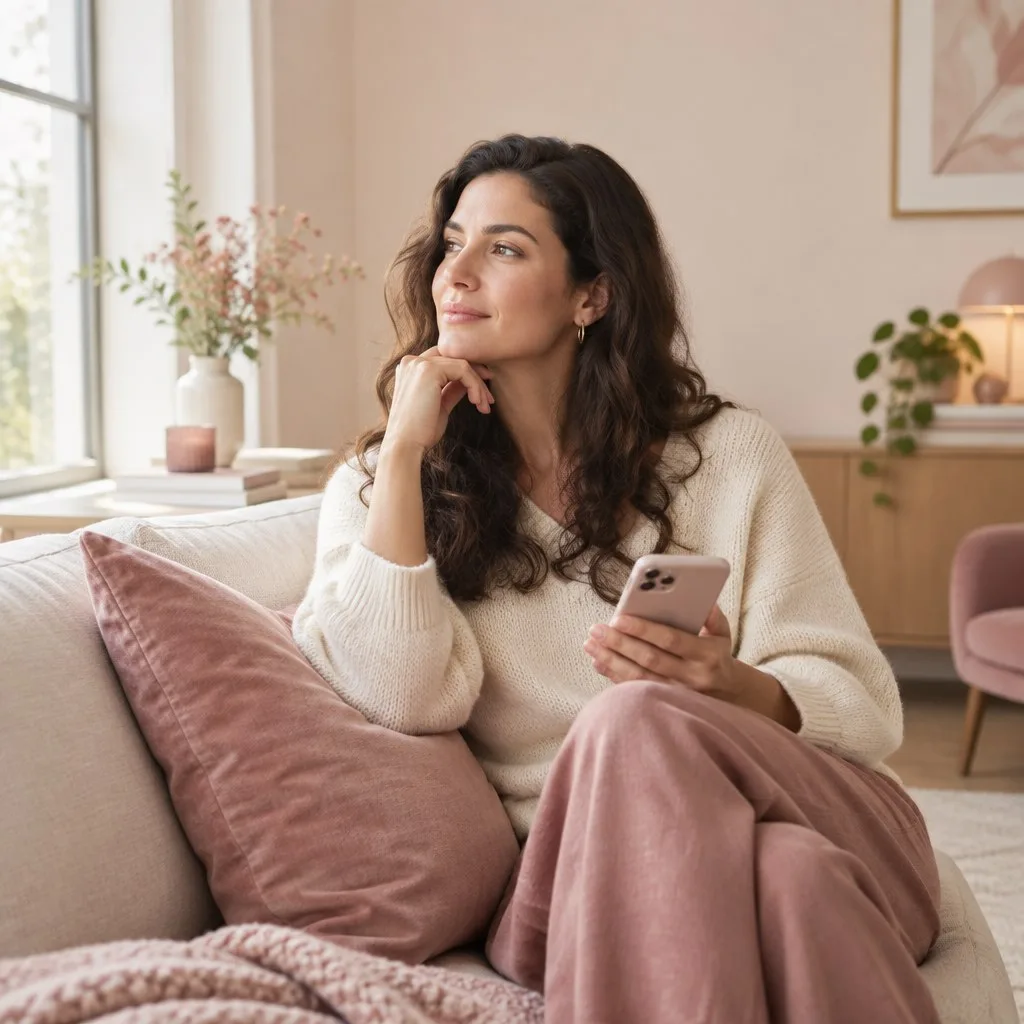 Woman pausing before reaching out after a period of no contact