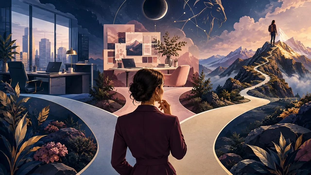 Capricorn new moon career and goal triage illustration