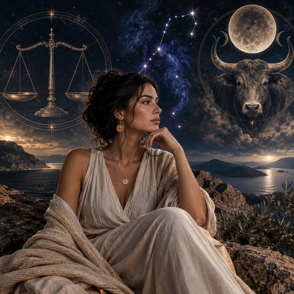 October 2026 astrology calendar with Libra, Scorpio and Taurus celestial symbolism