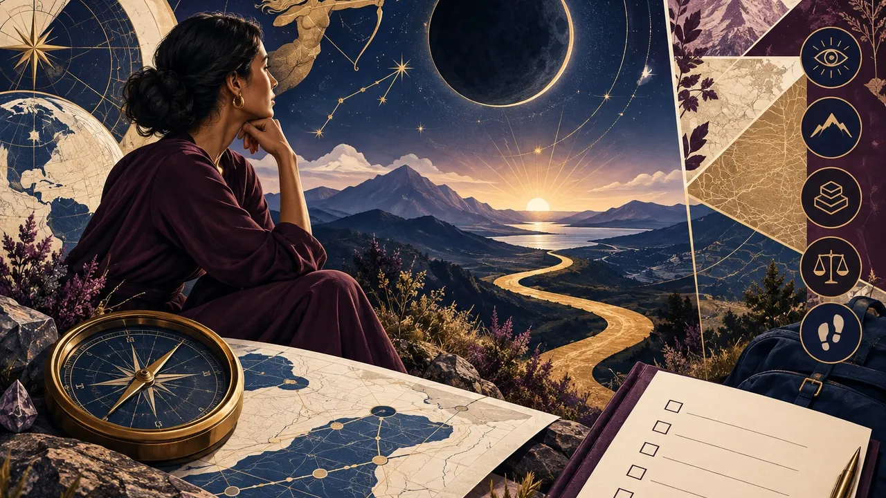 Sagittarius new moon realistic goal filter illustration