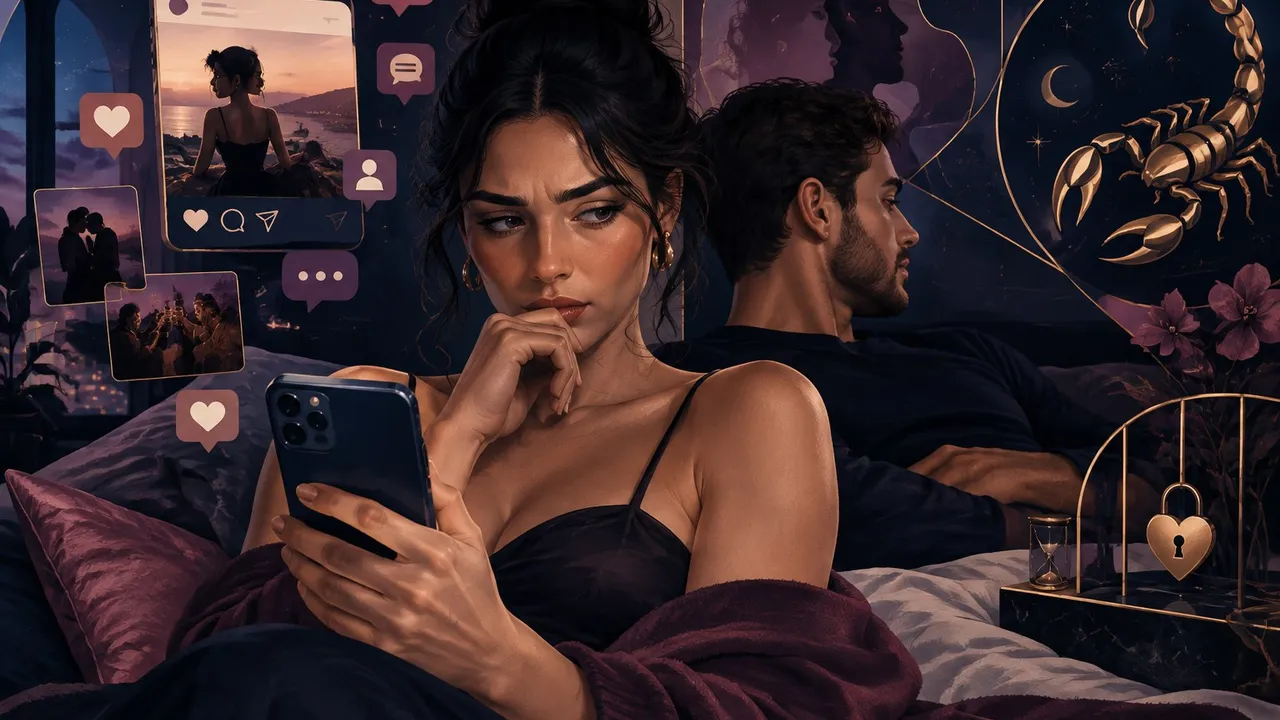 Scorpio woman jealousy and social media illustration