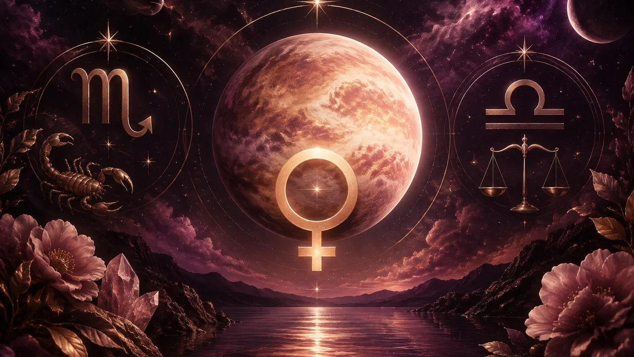Venus retrograde 2026 in Scorpio and Libra astrology illustration