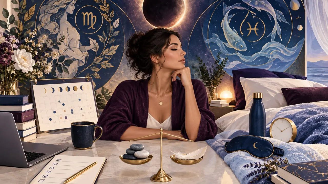 Virgo lunar eclipse work and rest balance illustration